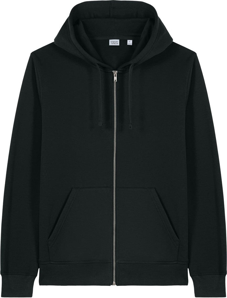 Front View of Black Stanley/Stella Unisex Mixer Full-Zip Hooded Sweatshirt SXU011
