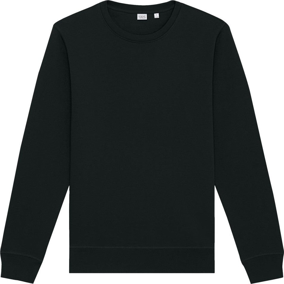 Front View of Black Stanley/Stella Unisex Roller Crewneck Sweatshirt SXU010
