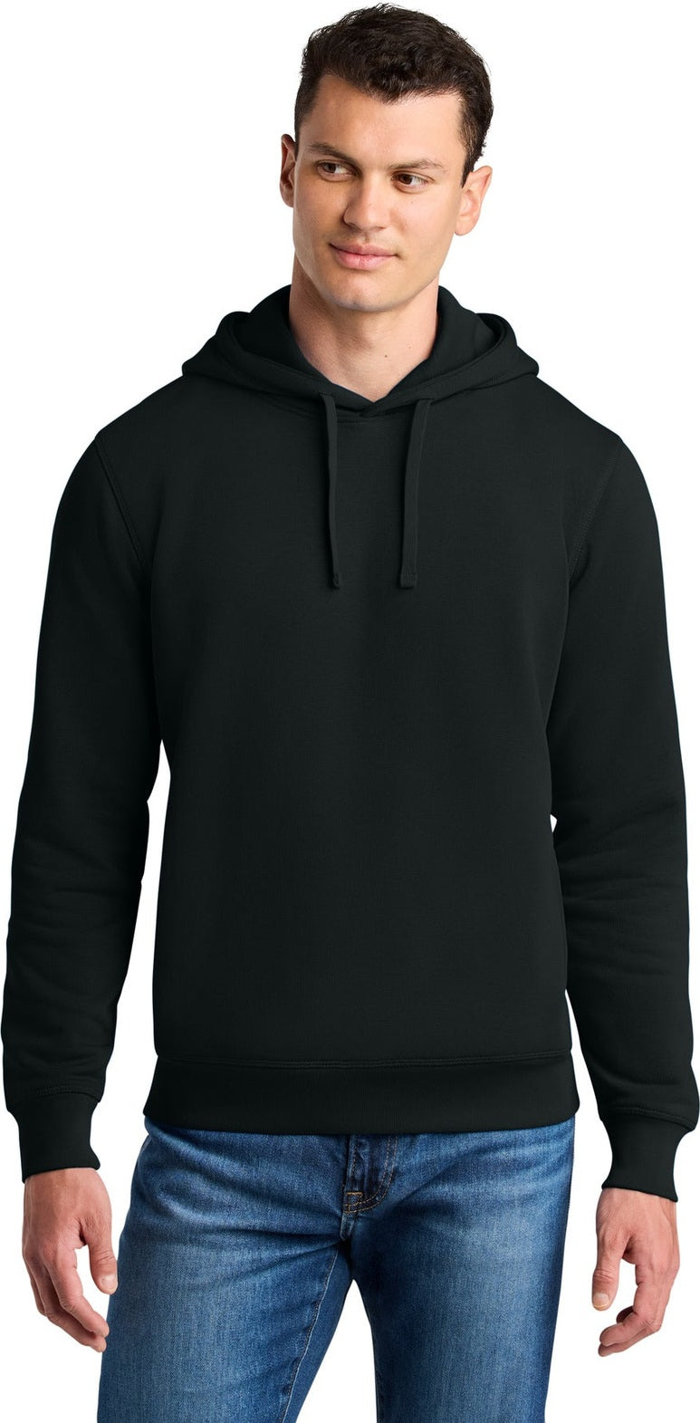 Front View of Black Stanley/Stella Unisex Sounder Hooded Sweatshirt SXU012