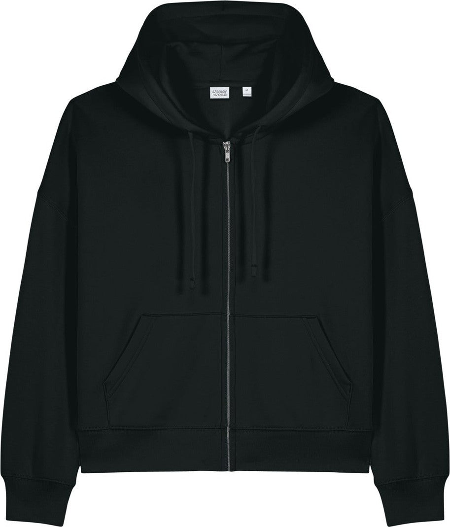 Front View of Black Stanley/Stella Women's Stella Ida Full-Zip Hooded Sweatshirt SXW037