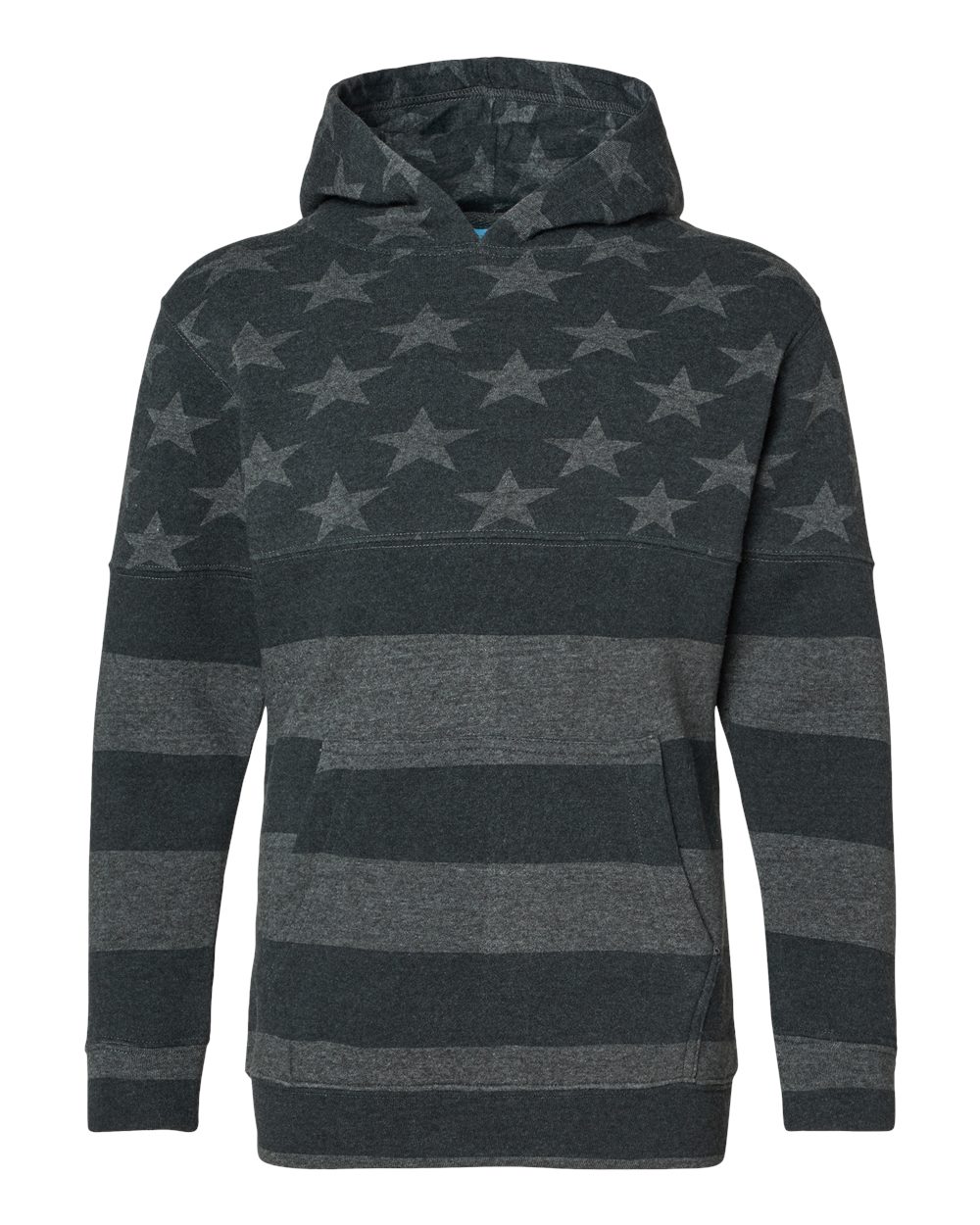 Front View of Black Stars & Stripes Triblend Youth Triblend Fleece Hooded Sweatshirt - 8880