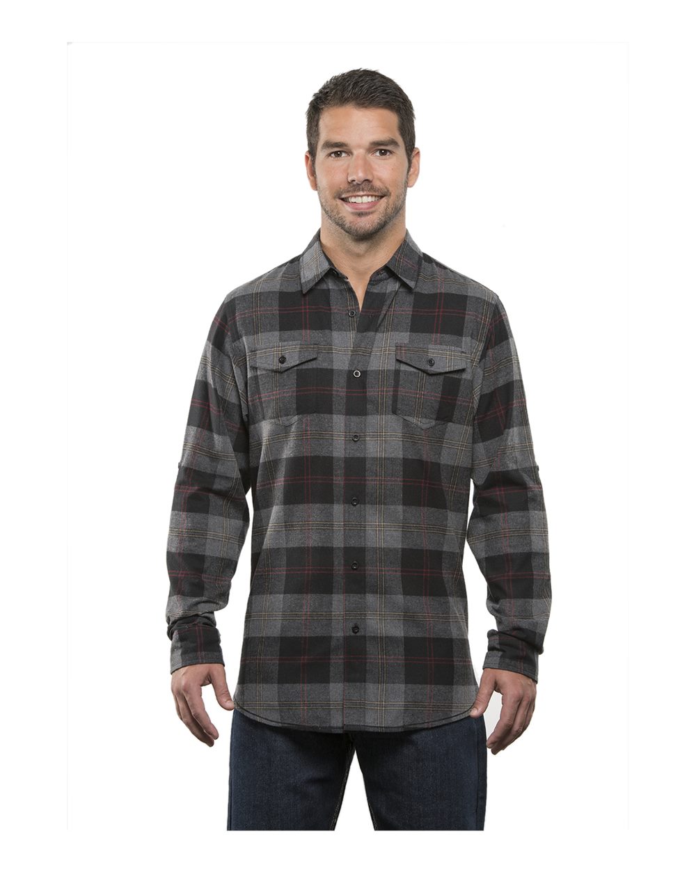 Front View of Black/ Steel Yarn-Dyed Flannel Shirt - 8210