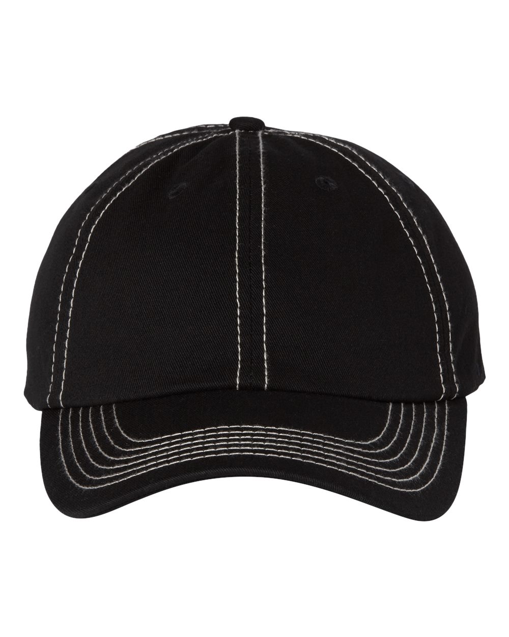Front View of Black/ Stone Stitch Bio-Washed Classic Dad Hat - VC300A