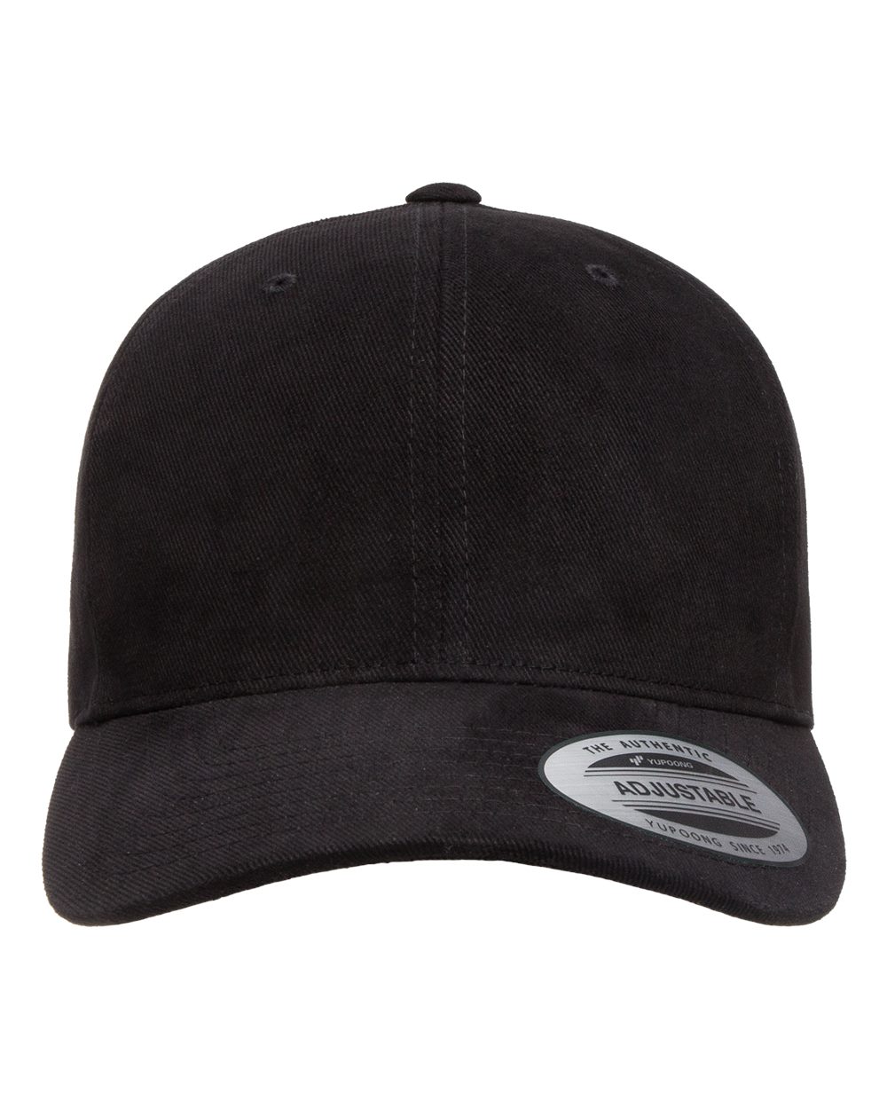 Front View of Black Structured Brushed Twill Cap - 6363V
