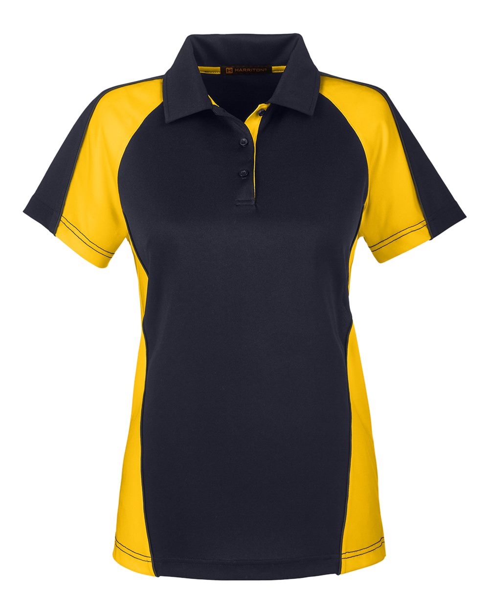 Front View of Black/ Sunray Yellow/ Dark Charcoal Women's Advantage Snag Protection Plus IL Colorblock Polo - M385W