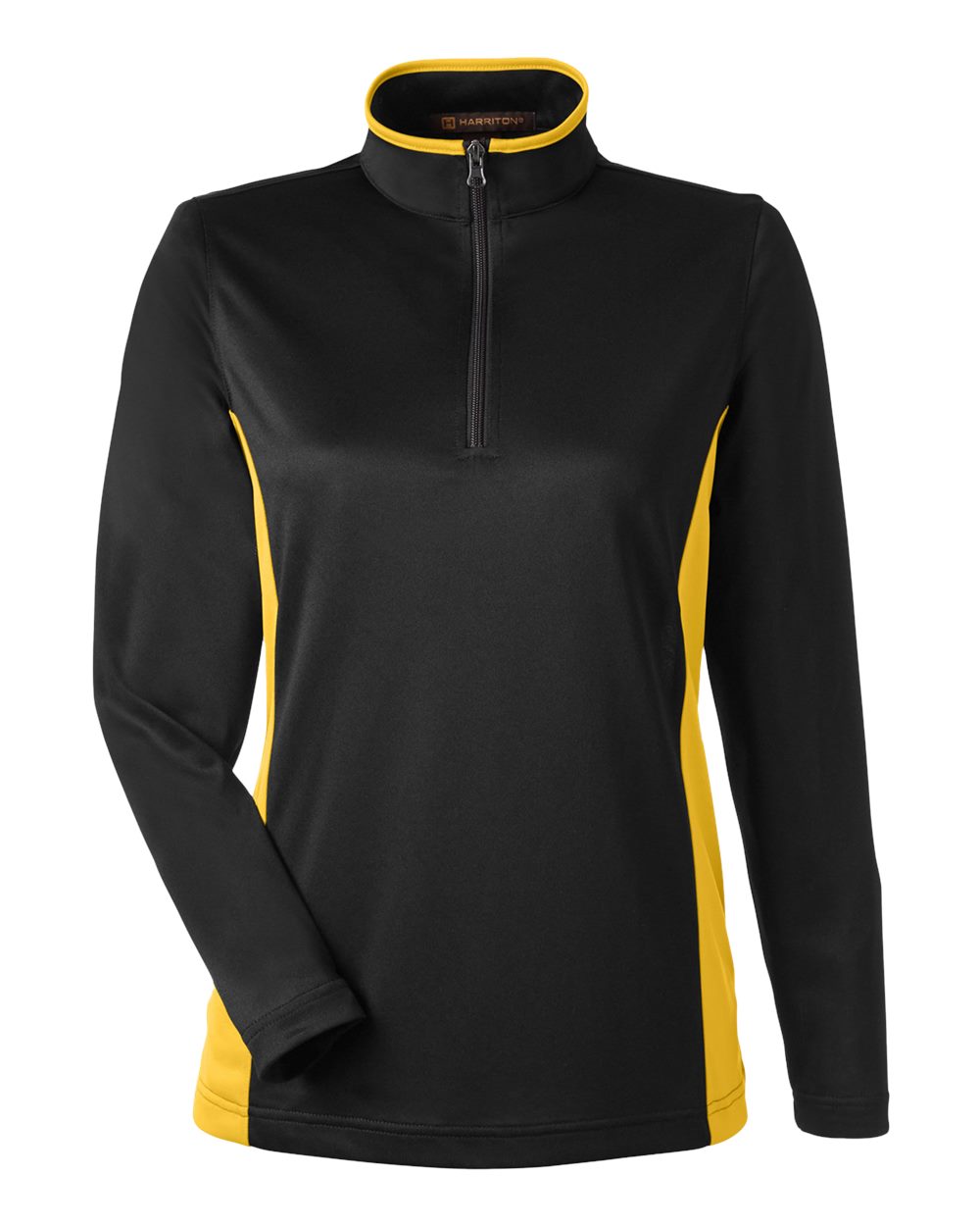 Front View of Black/ Sunray Yellow Women's Flash Snag Protection Plus IL Colorblock Quarter-Zip Pullover - M786W