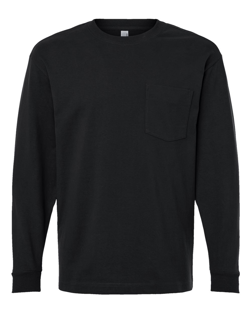 Front View of Black Super Heavyweight Long Sleeve Pocket Tee - 9410