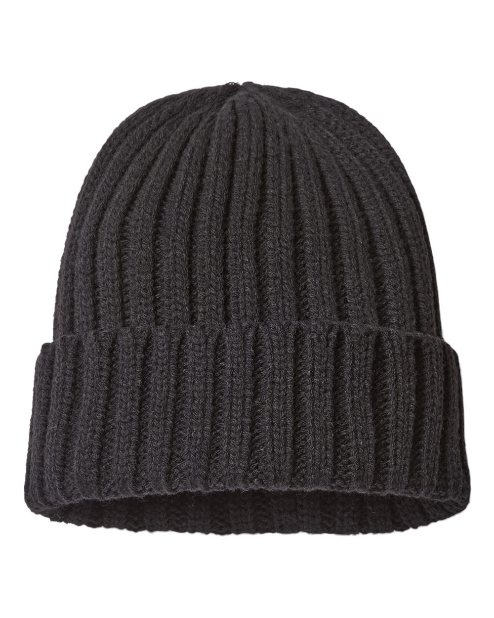 Front View of Black Sustainable Cable Knit Cuffed Beanie - SHORE