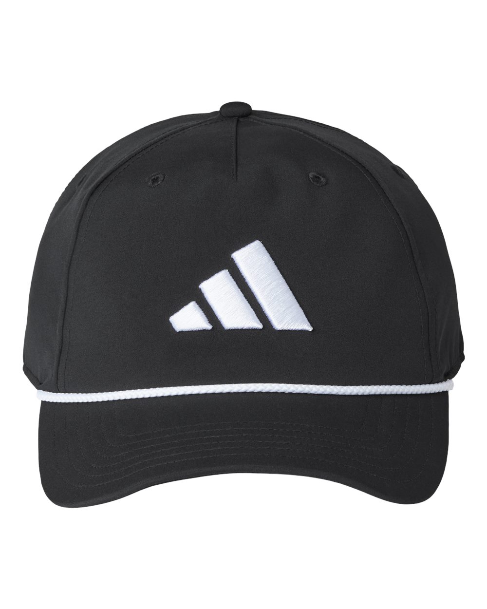 Front View of Black Sustainable Five-Panel Tour Cap - A3001S