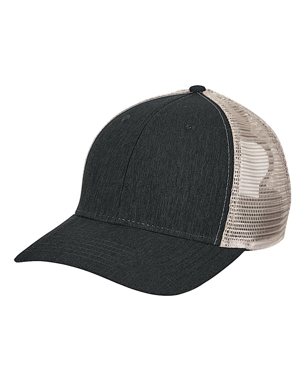 Front View of Black/ Tan Sport Trucker Cap - BA540