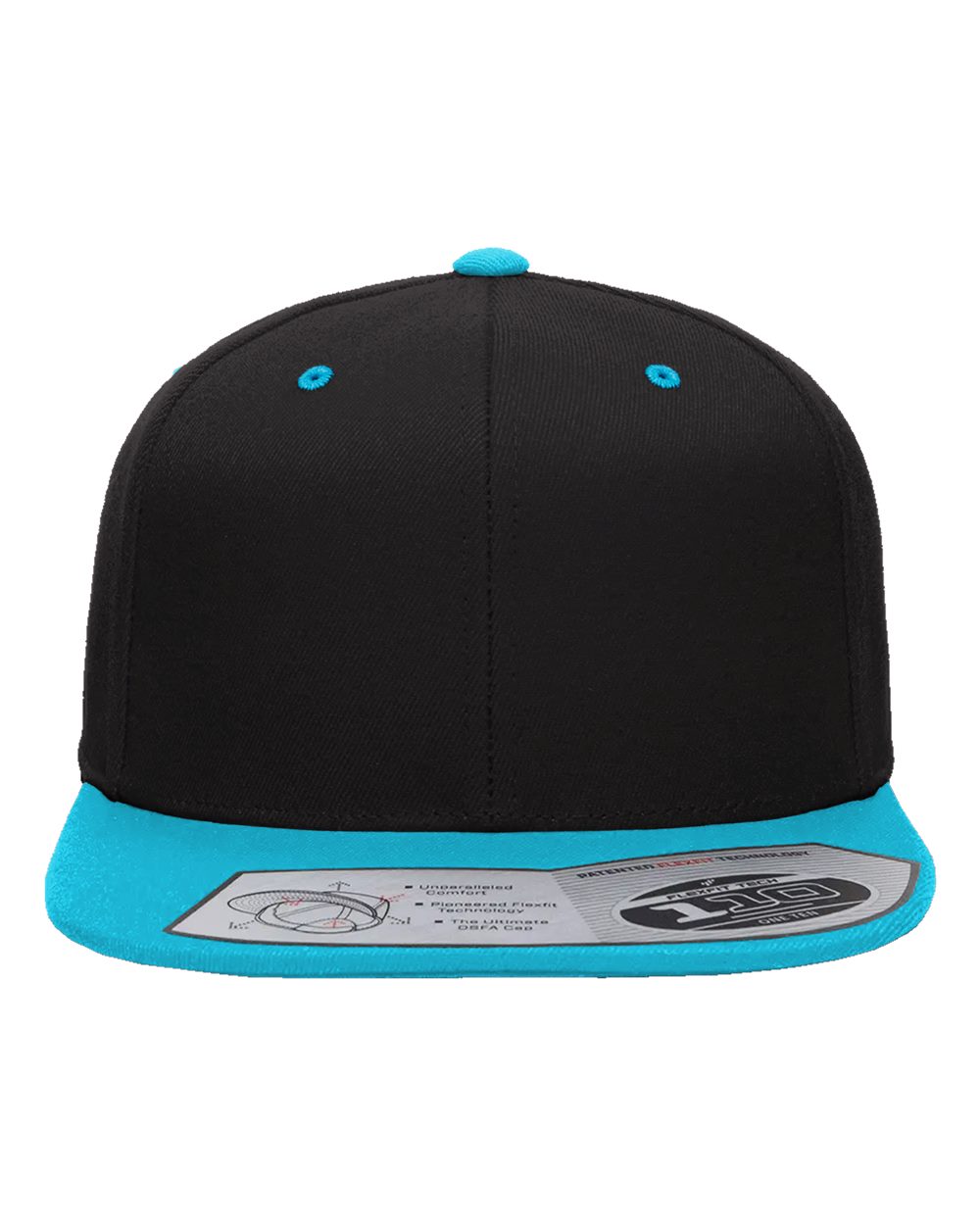 Front View of Black/ Teal 110® Snapback Cap - 110F
