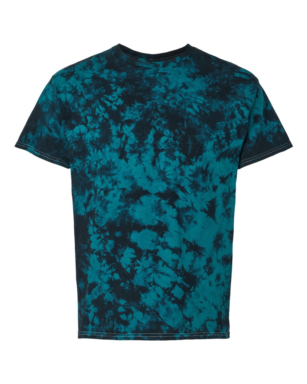 Front View of Black/ Teal Crystal Tie-Dyed T-Shirt - 200CR