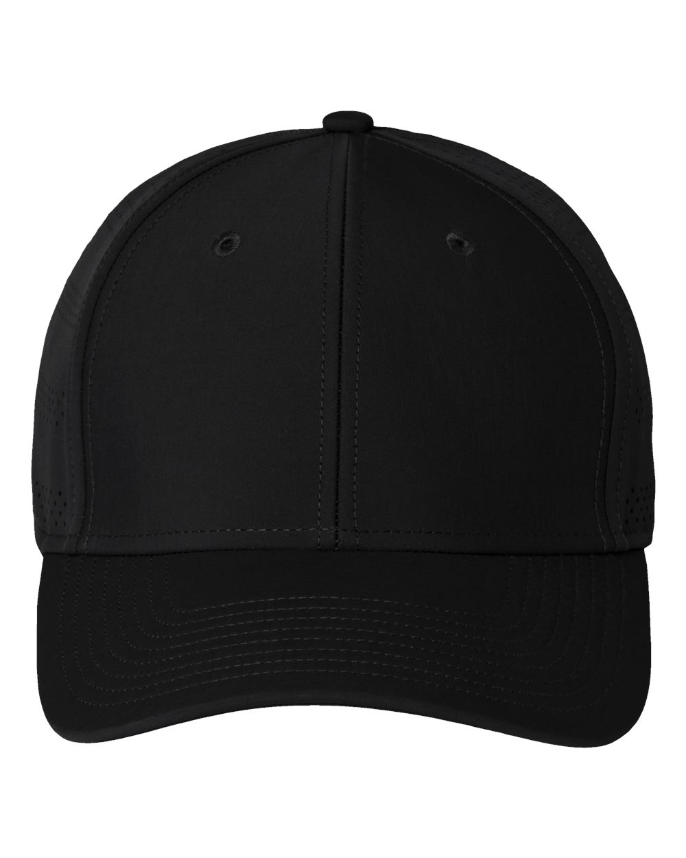 Front View of Black/ Team Dark Grey Fundamental Gameday Stretch Cap - AH609 plain
