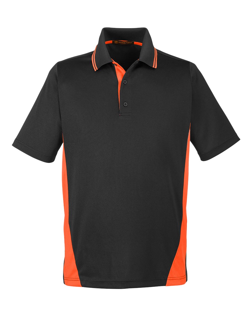 Front View of Black/ Team Orange Men's Flash Snag Protection Plus IL Colorblock Polo - M386