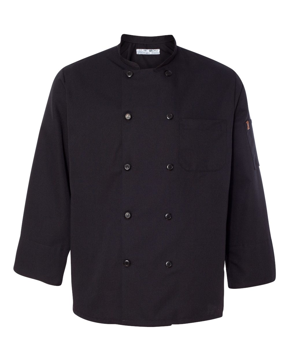 Front View of Black Ten Pearl Button Black Chef Coat - 0425