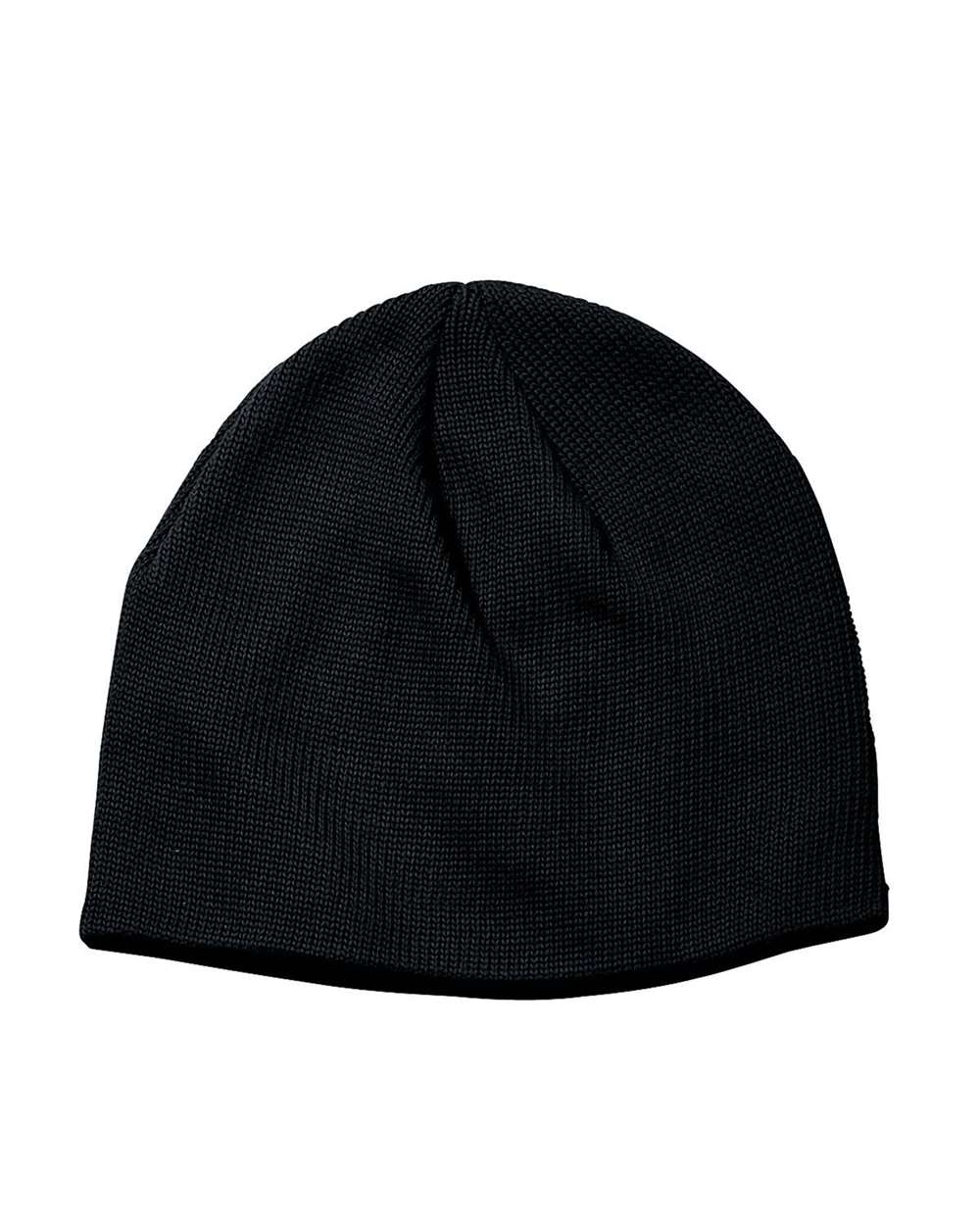 Front View of Black Thin Rib 9" Beanie - EC7040 plain