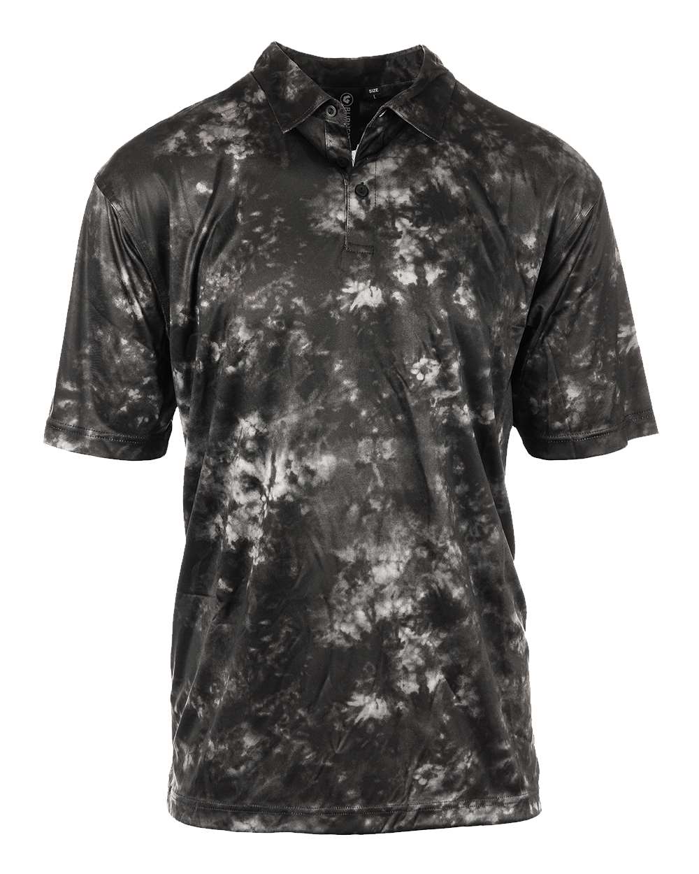 Front View of Black Tie Dye Golf Polo - 0101