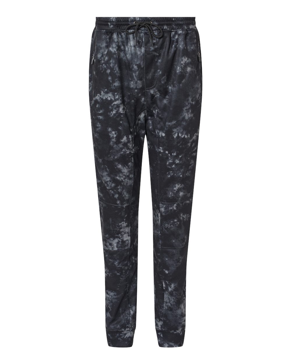 Front View of Black Tie Dye Performance Fleece Joggers - 8801
