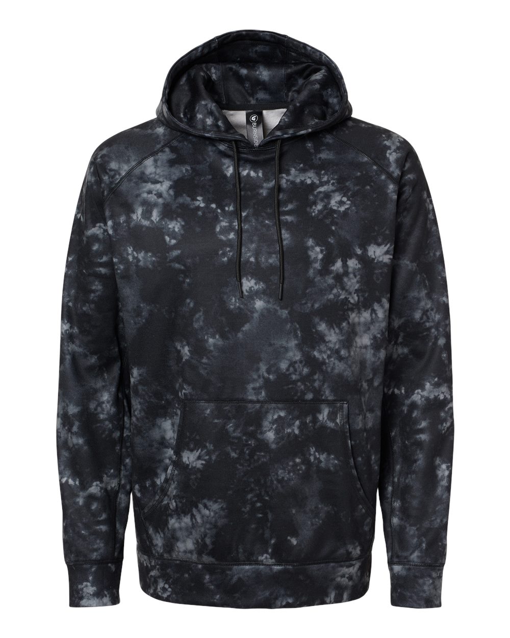 Front View of Black Tie Dye Performance Raglan Pullover Sweatshirt - 8670