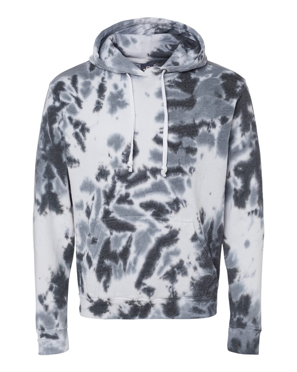Front View of Black Tie Dye Tie-Dyed Fleece Hooded Sweatshirt - 8861