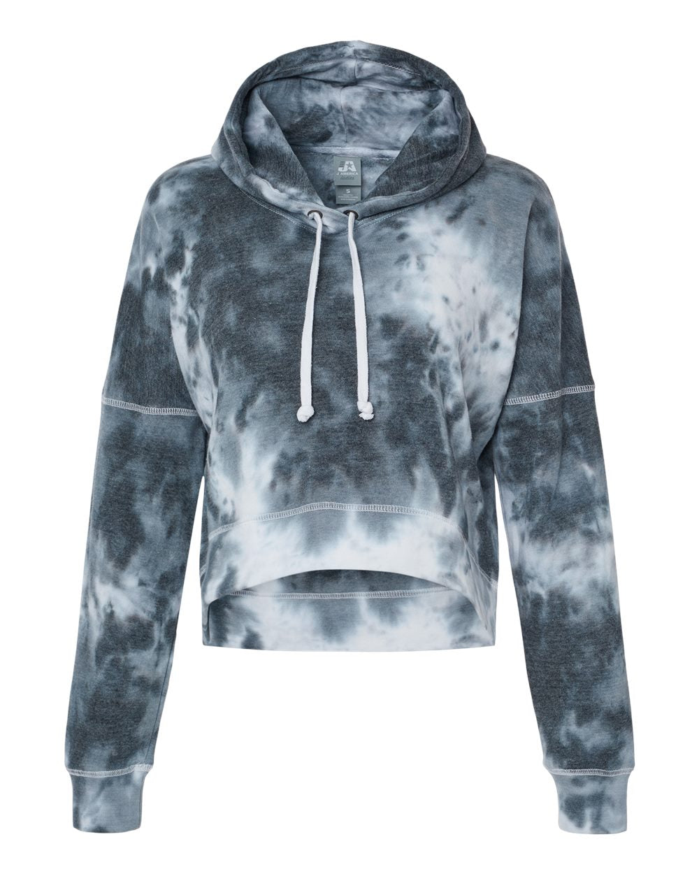 Front View of Black Tie Dye Women's Crop Hooded Sweatshirt - 8853