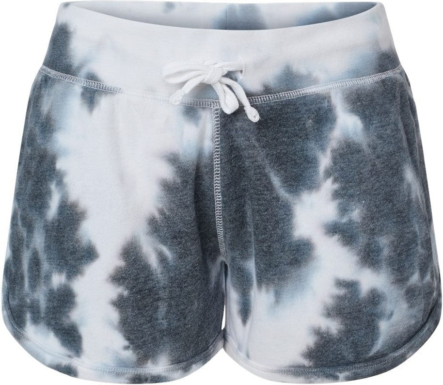 Front View of Black Tie Dye Women's Fleece Shorts - 8856