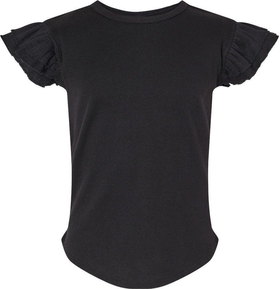 Front View of Black Toddler Flutter Sleeve Tee - 3339