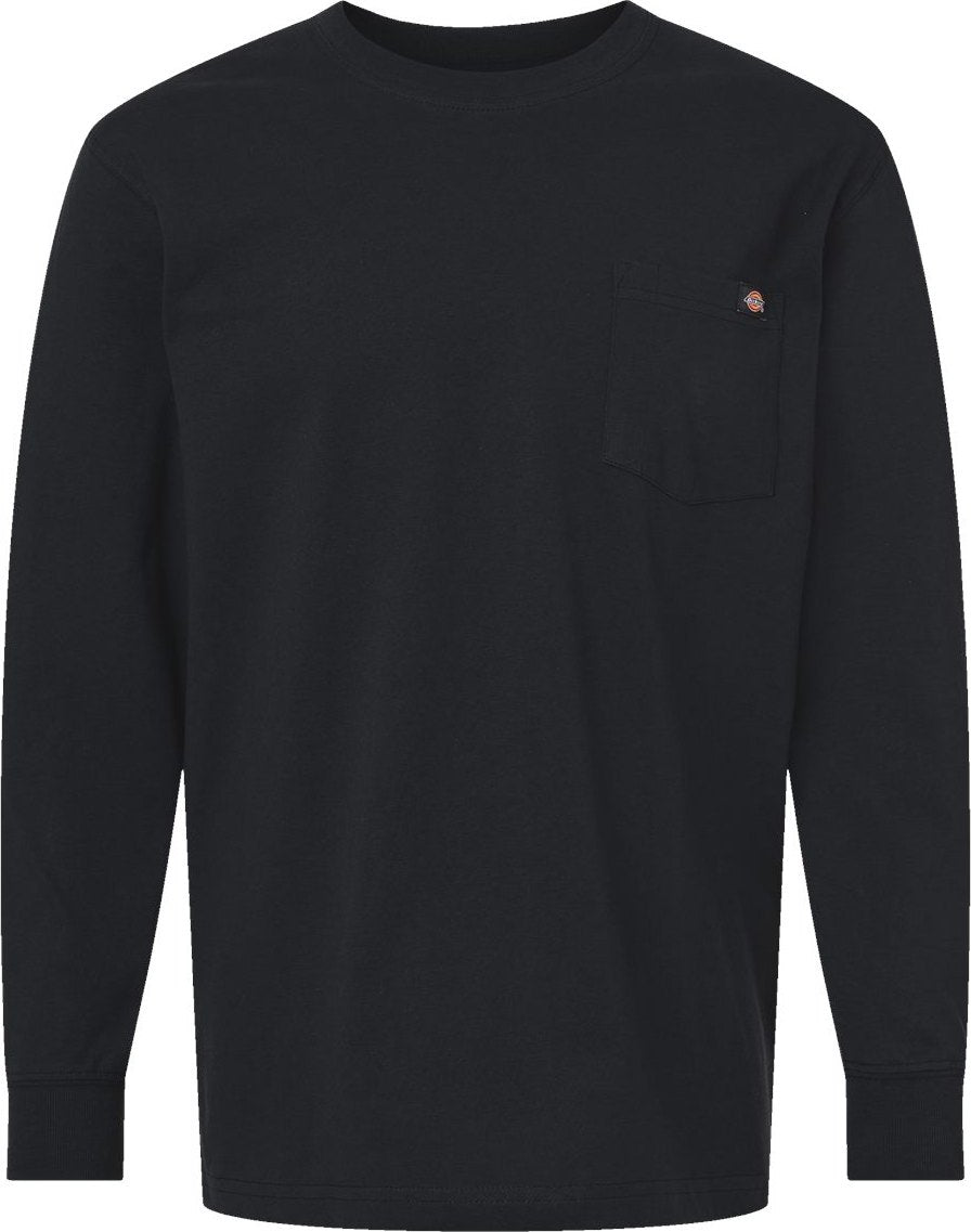 Front View of Black Traditional Heavyweight Long Sleeve T-Shirt - WL50