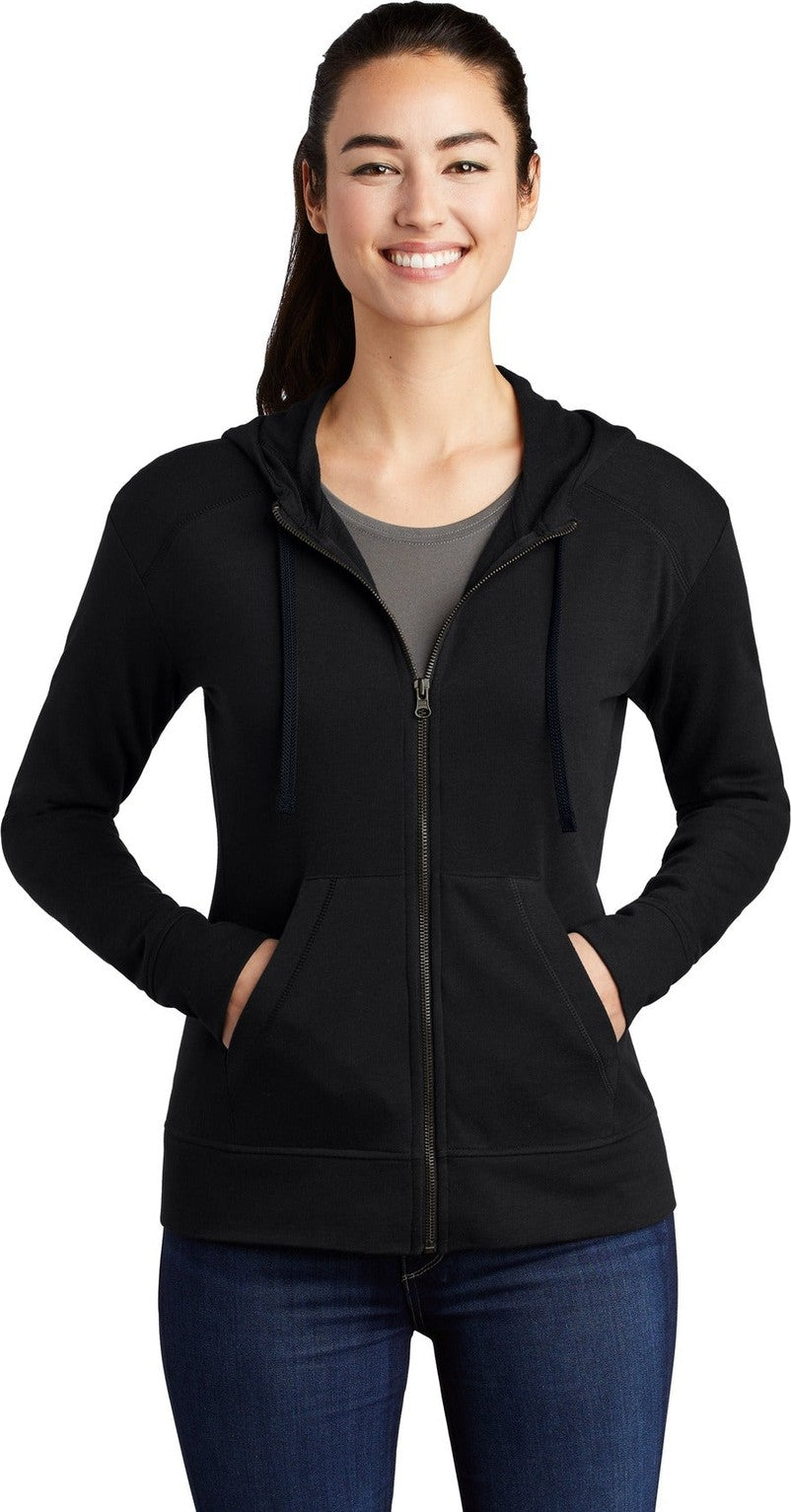 Front View of Black Triad So Sport-Tek Women's PosiCharge Tri-Blend Wicking Fleece Full-Zip Hooded Jacket LST293