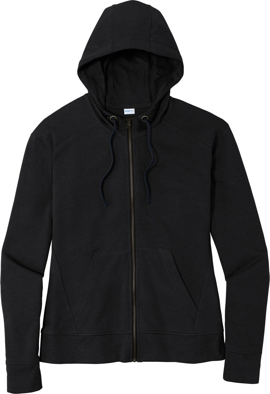 Front View of Black Triad So Sport-Tek Women's PosiCharge Tri-Blend Wicking Fleece Full-Zip Hooded Jacket LST293