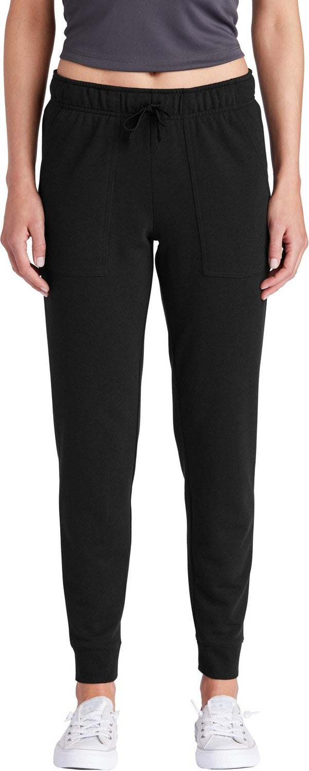 Front View of Black Triad So Sport-Tek Women's PosiCharge Tri-Blend Wicking Fleece Jogger LST299