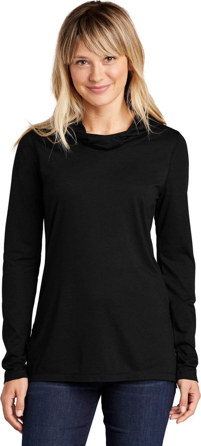 Front View of Black Triad So Sport-Tek Women's PosiCharge Tri-Blend Wicking Long Sleeve Hoodie LST406