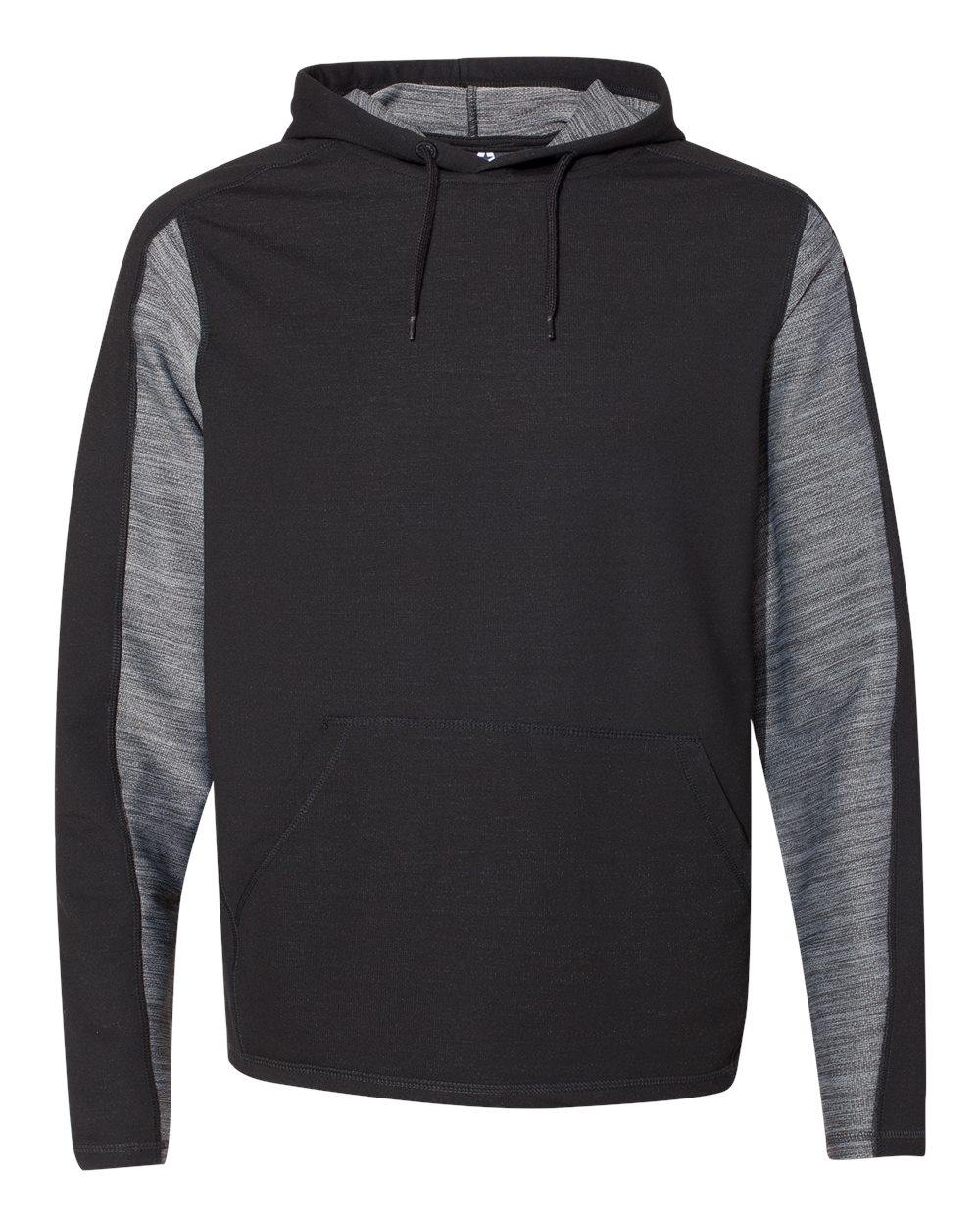 Front View of Black Triblend Omega Stretch Hooded Pullover - 8435