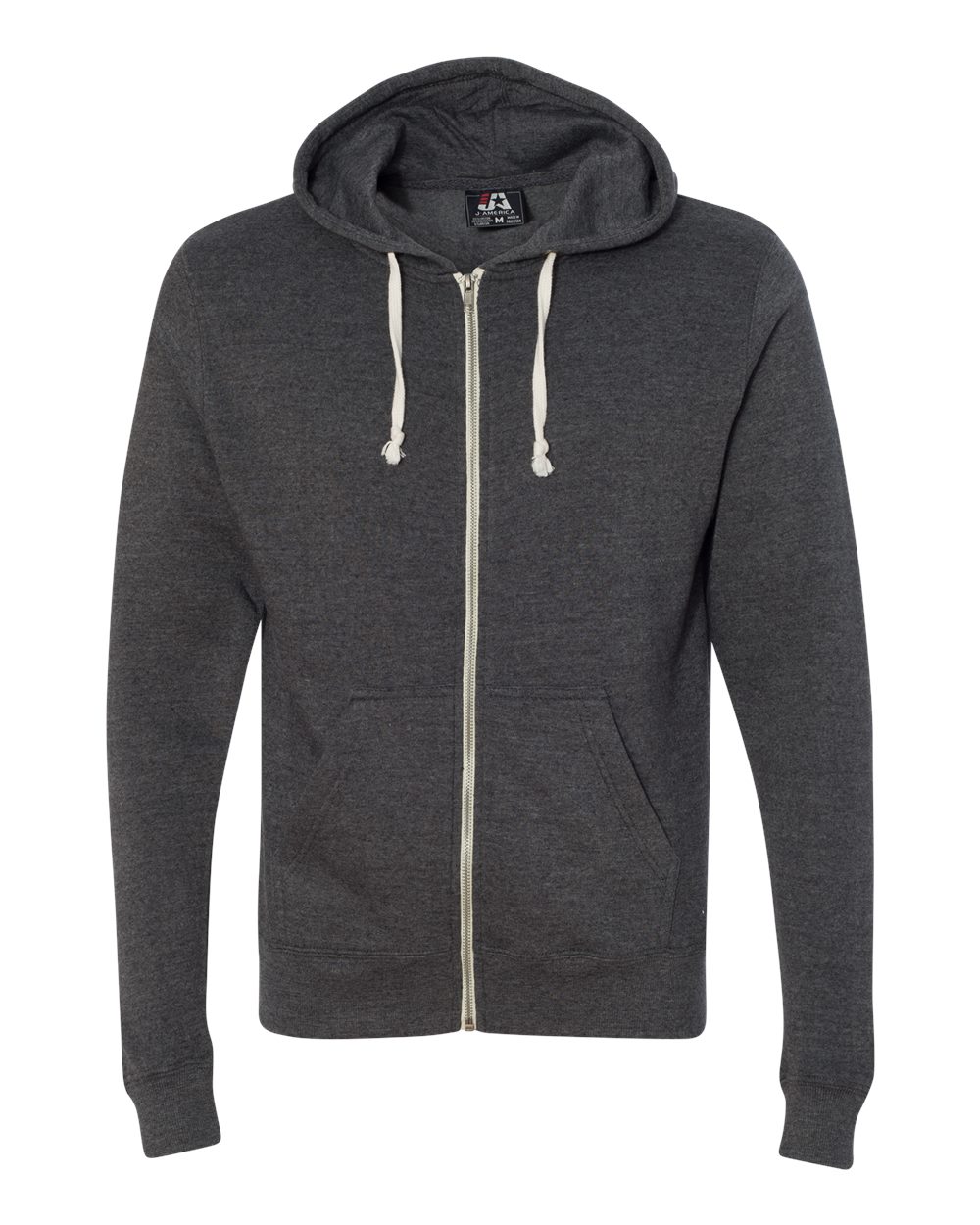 Front View of Black Triblend Triblend Full-Zip Hooded Sweatshirt - 8872
