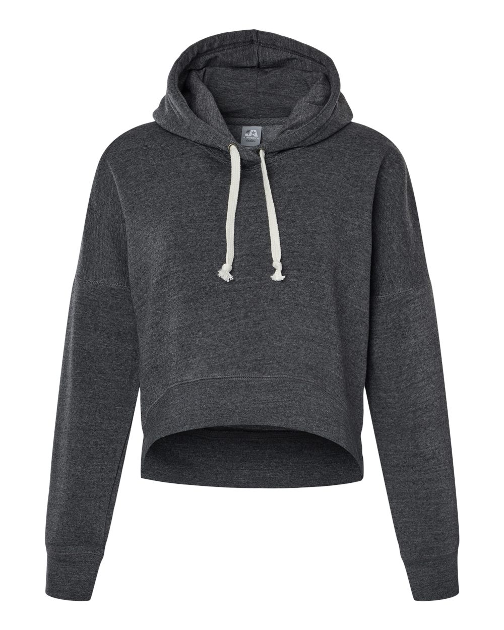 Front View of Black Triblend Women's Crop Hooded Sweatshirt - 8853