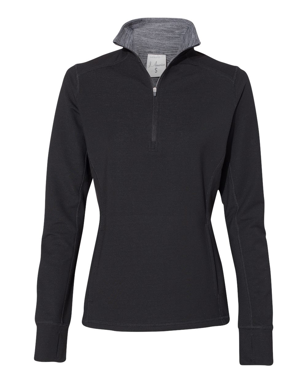 Front View of Black Triblend Women’s Omega Stretch Quarter-Zip Pullover - 8433
