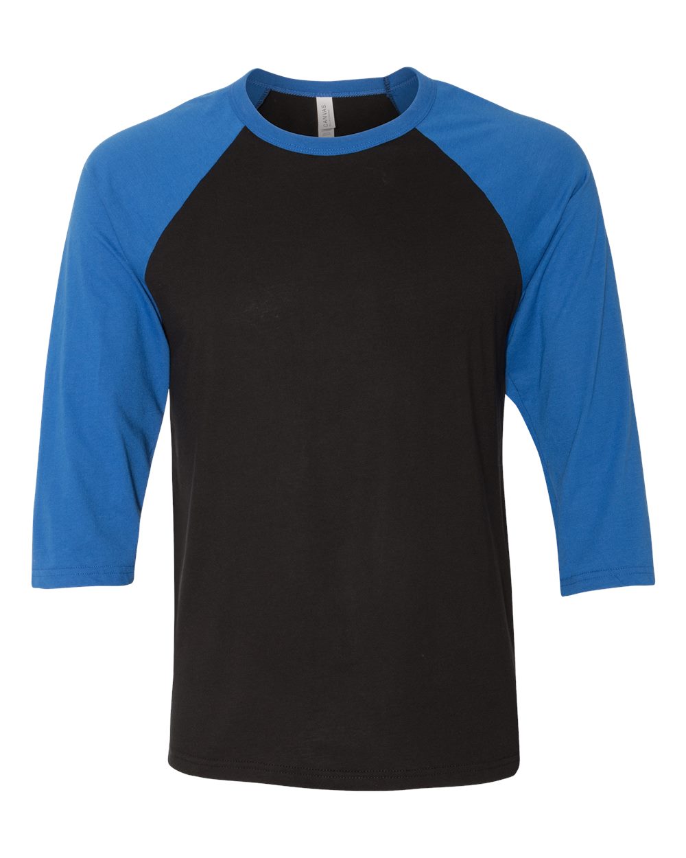 Front View of Black/ True Royal Three-Quarter Sleeve Baseball Tee - 3200