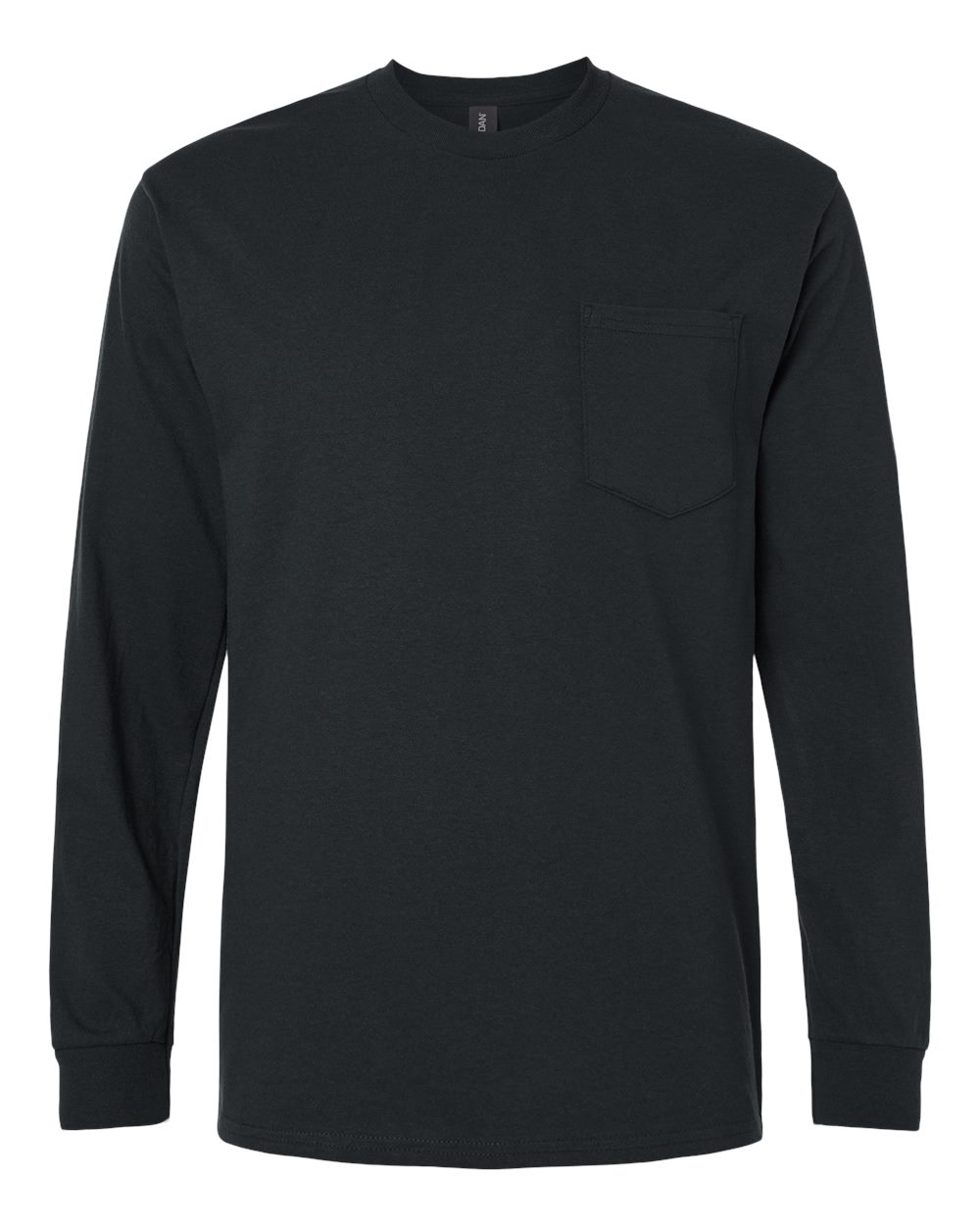 Front View of Black Ultra Cotton® Long Sleeve Pocket T-Shirt - 2410