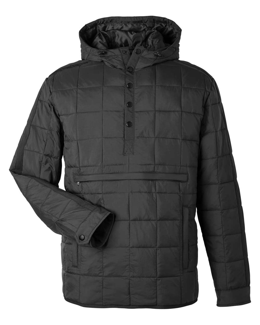 Front View of Black Unisex Aura Packable Anorak - NE722