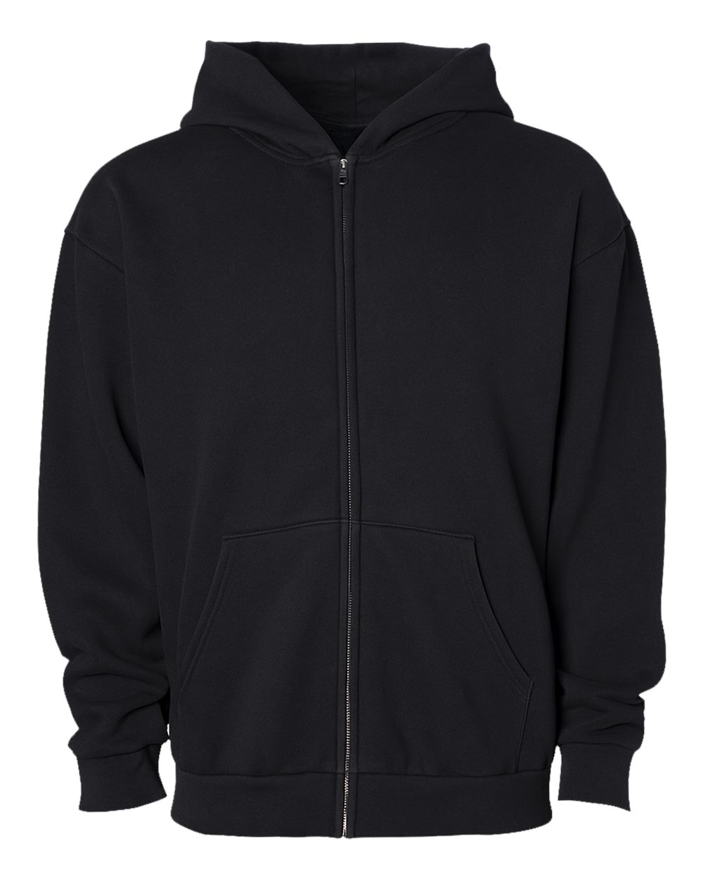 Front View of Black Unisex Avenue Midweight Full-Zip Hooded Sweatshirt - IND280ZIP plain