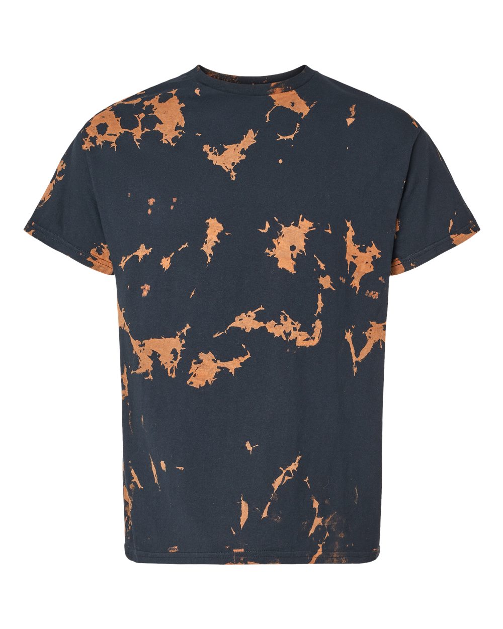 Front View of Black Unisex Bleach Out Dyed T-Shirt - 1385