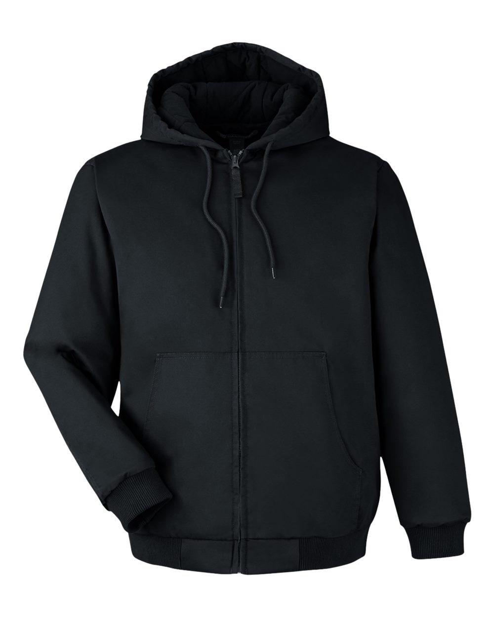 Front View of Black Unisex ClimaBloc® Heavyweight Hooded Full-Zip Jacket - M722