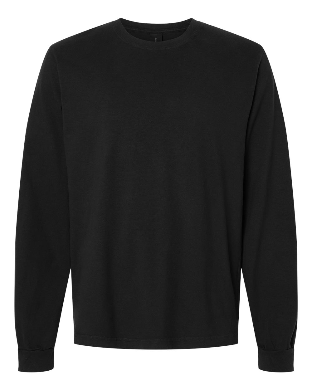 Front View of Black Unisex Heavyweight Garment-Dyed Long Sleeve Tee - 4851GD