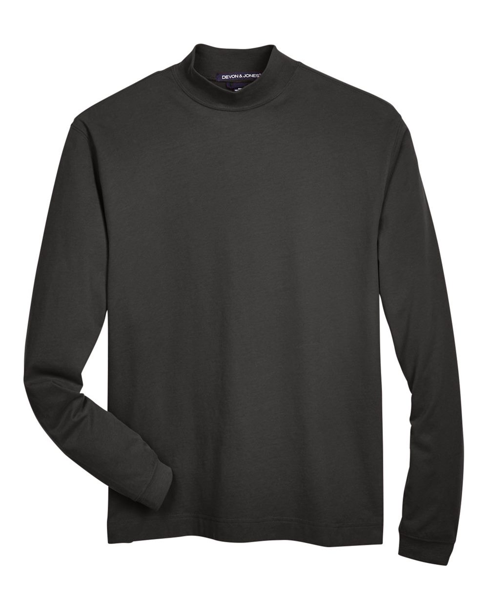 Front View of Black Unisex Sueded Jersey Mock Neck T-Shirt - D420