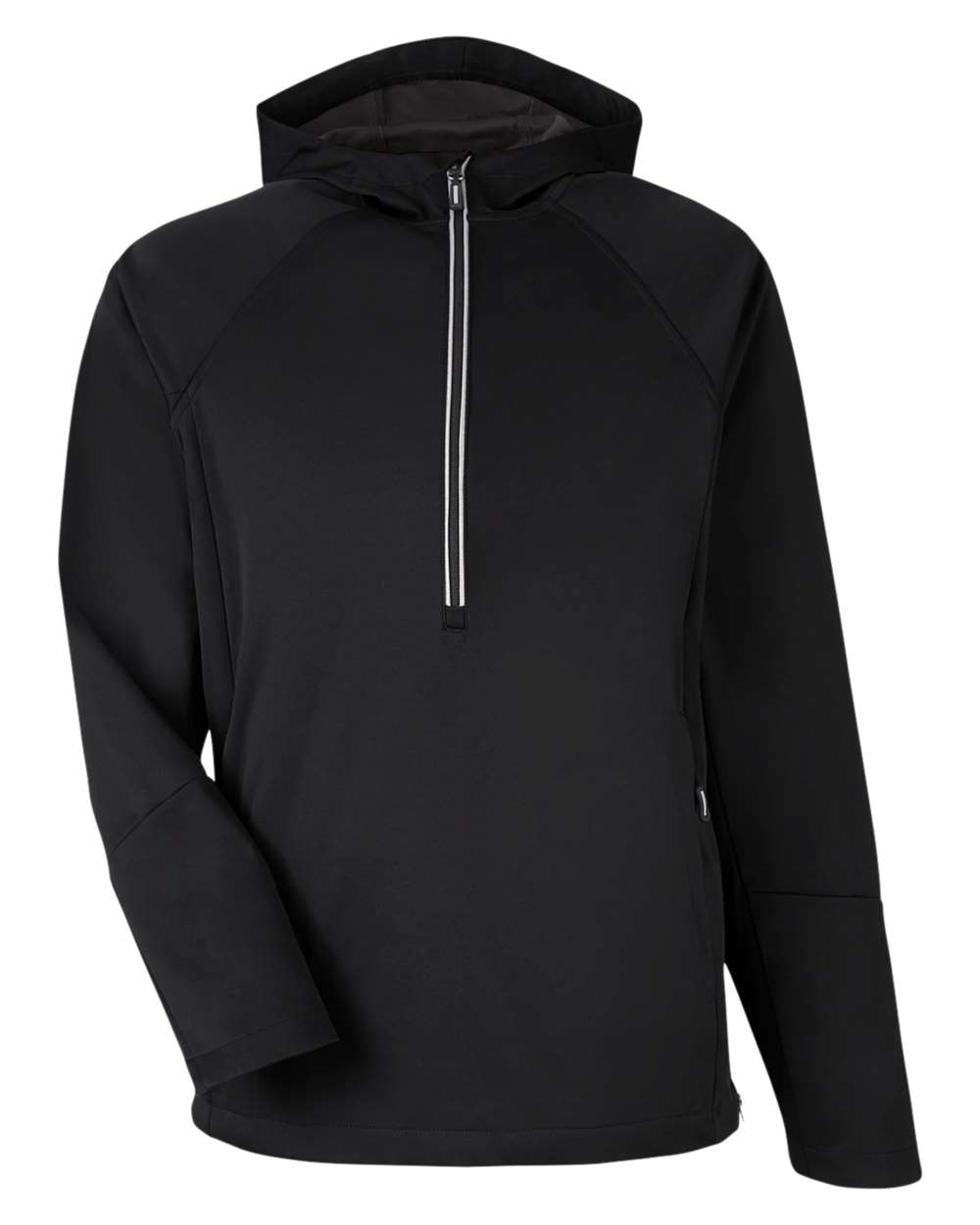 Front View of Black Unisex Techno Lite Pullover Anorak - CE711