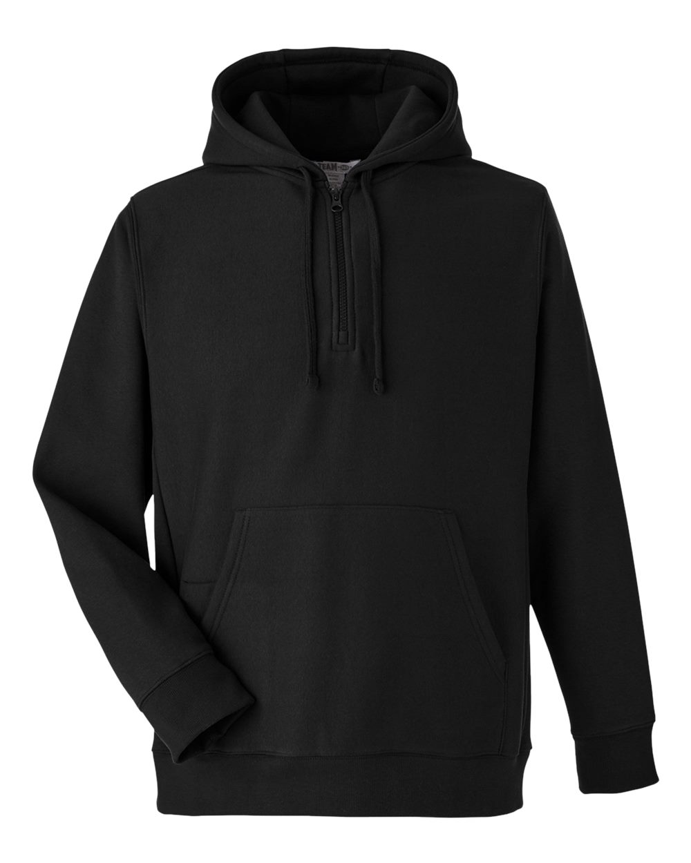 Front View of Black Unisex Zone HydroSport™  Heavyweight Quarter-Zip Pullover Hooded Sweatshirt - TT97