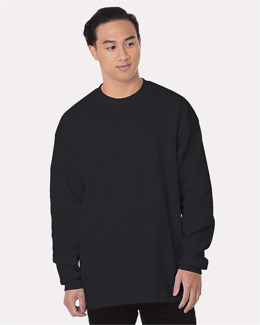 Front View of Black USA-Made Heavyweight Waffle Knit Thermal - 8205