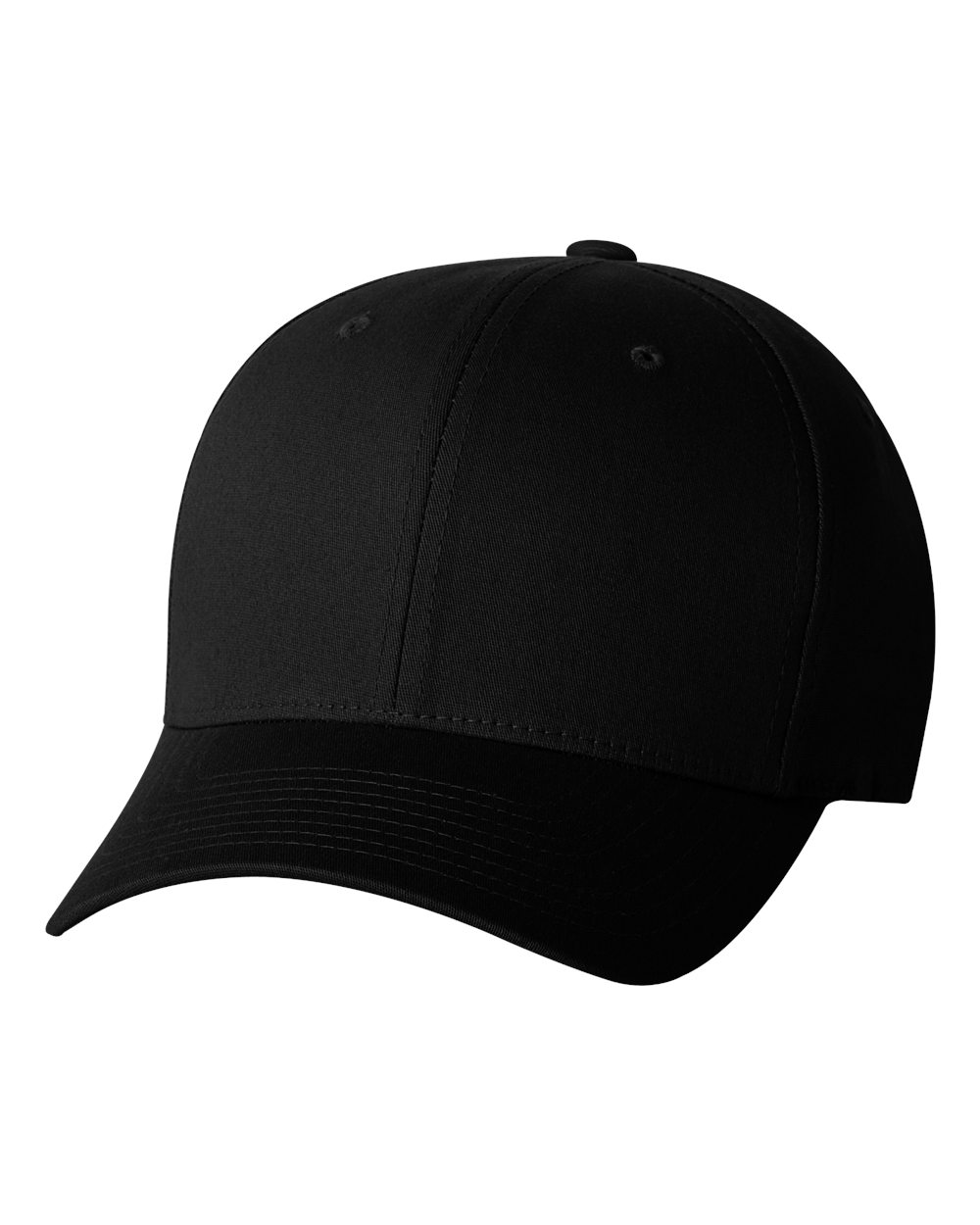 Front View of Black V-Flexfit® Cotton Twill Cap - 5001