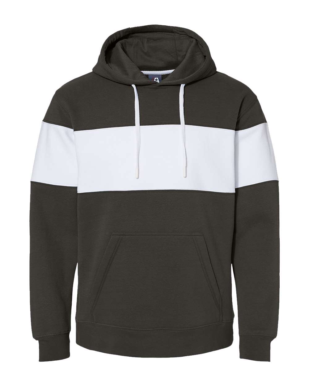 Front View of Black Varsity Fleece Colorblocked Hooded Sweatshirt - 8644