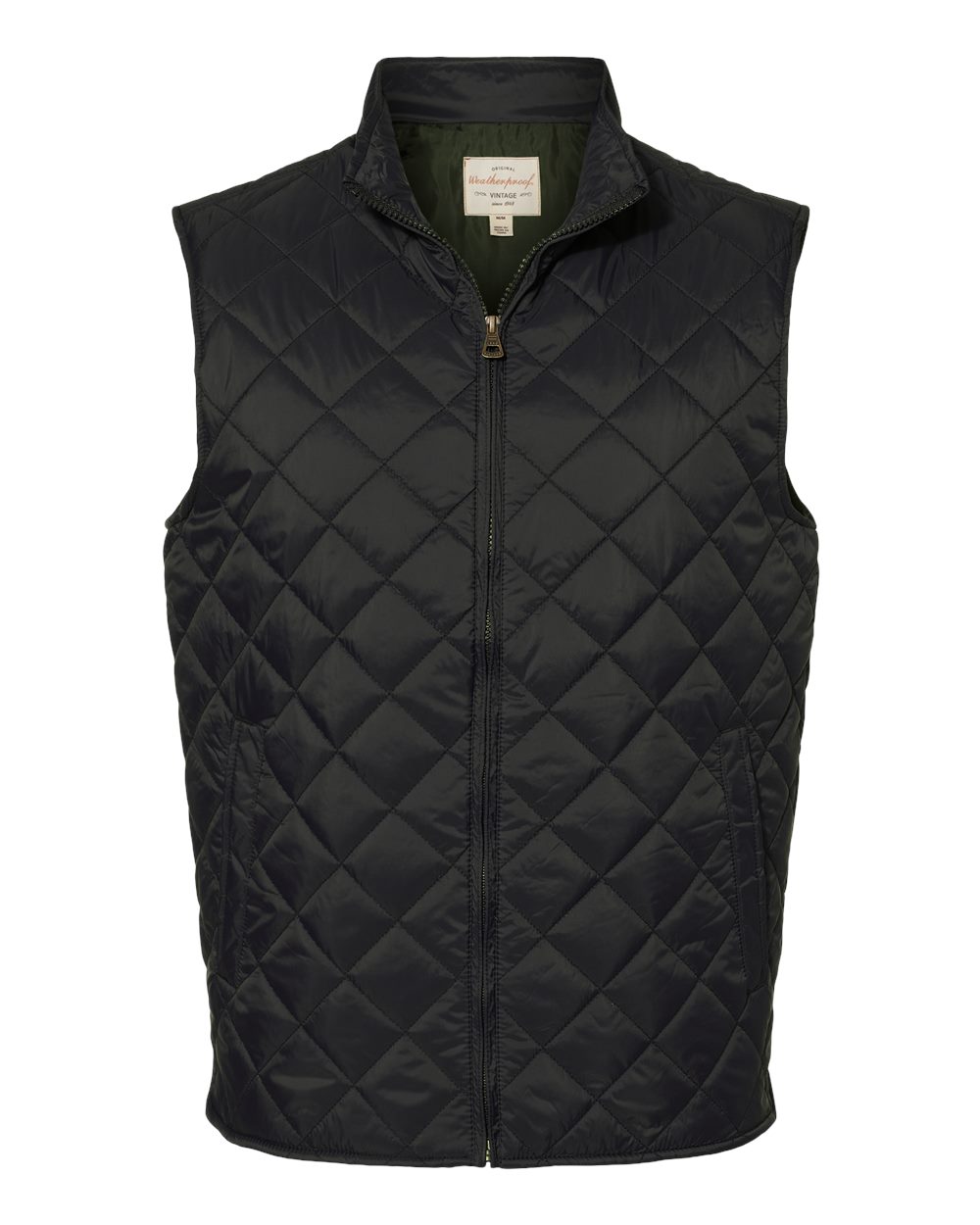 Front View of Black Vintage Diamond Quilted Vest - 207359
